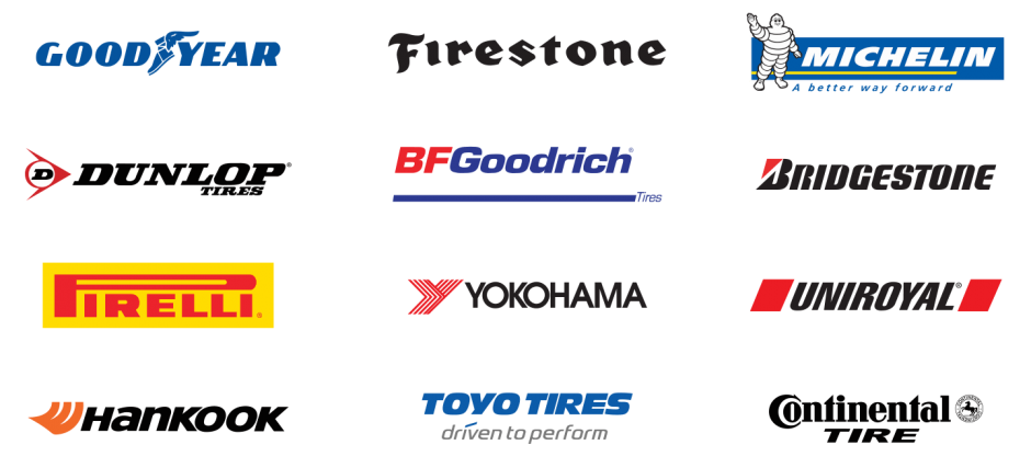 A list of tire brands including good year, firestone, bfgoodrich, and bridgestone