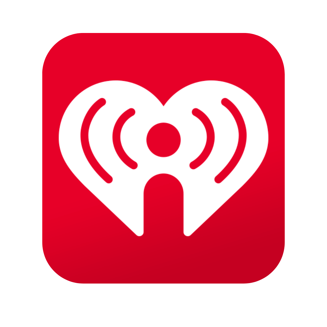 The red iHeartRadio logo featuring a white heart shape with radio transmission waves inside a rounded square.
