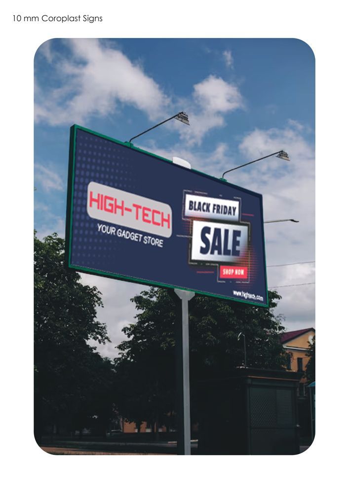 A large billboard with a black friday sale sign on it.