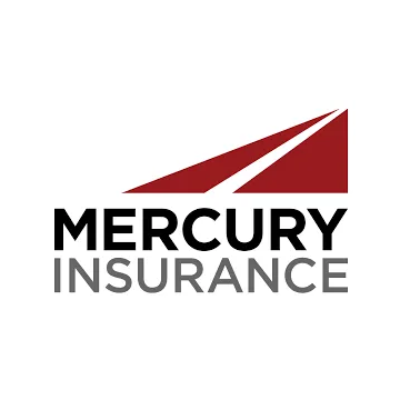 The logo for mercury insurance is a red triangle with a white line going through it.