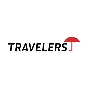 The logo for travelers j is a red umbrella on a white background.
