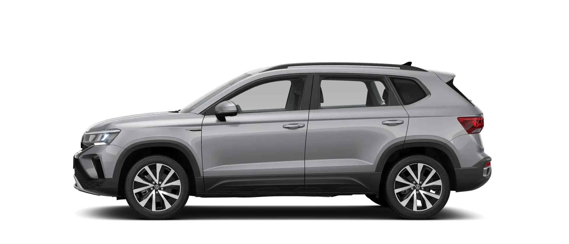 SUV cinza visto de lado sobre um fundo branco.
