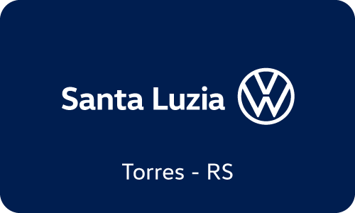 Logotipo da Volkswagen em Santa Luzia em uma placa azul escura, Torres - RS