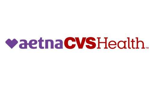 The aetna cvs health logo is purple and red with a heart.