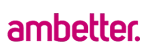A pink and white logo for ambetter on a white background