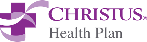 The logo for christus health plan has a purple cross on it.