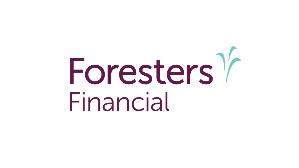 The logo for foresters financial is purple and green.