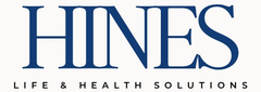 A blue and white logo for hines life and health solutions