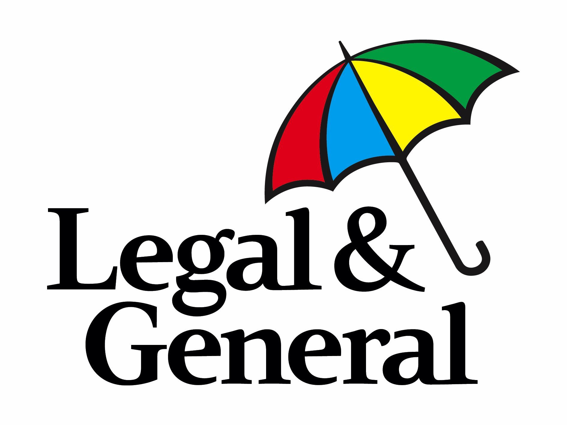 A logo for legal & general with a colorful umbrella