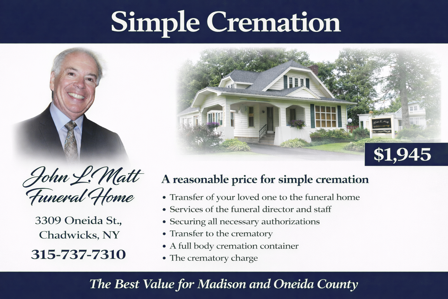 Funeral Home in Chadwicks, NY | John L. Matt Funeral Home