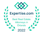 Expertise.com 2022 award badge for Best Real Estate Attorneys in Orlando, with teal laurel wreaths