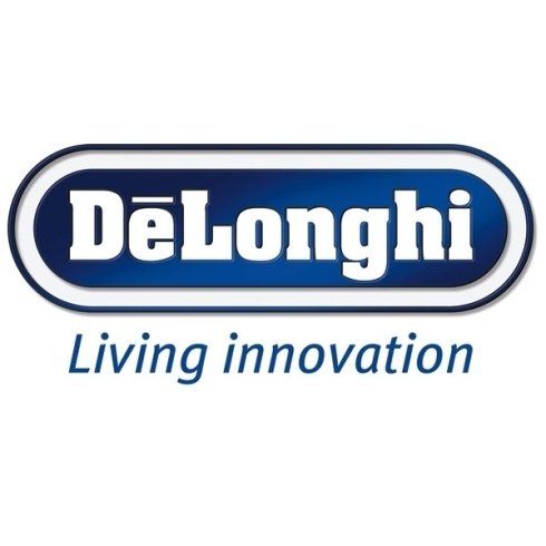 Logo DeLonghi con scritta ovale blu e slogan