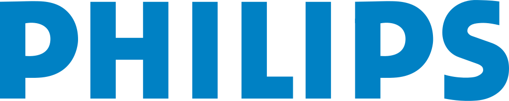 Logo PHILIPS blu su sfondo bianco.