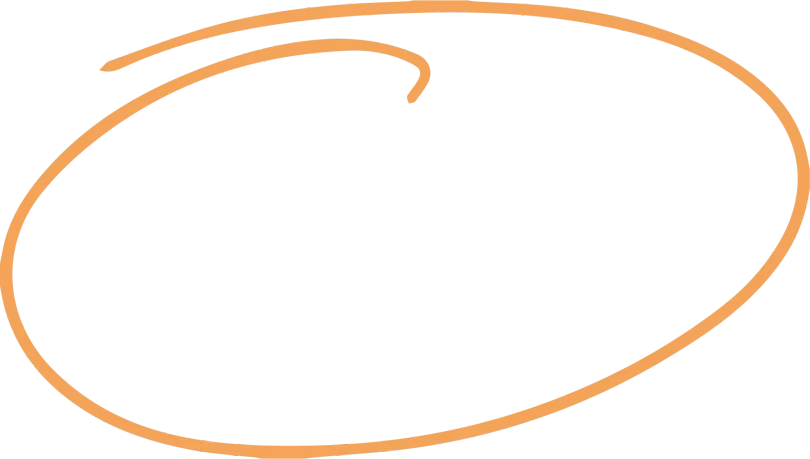Orange hand-drawn oval on a white background.