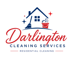 Darlington Cleaning Services logo with house, broom, bucket, and “Residential Cleaning” text