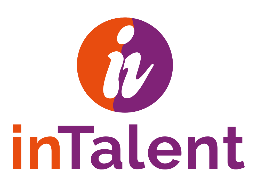 Un logotipo para una empresa llamada intalent con un círculo morado y naranja.