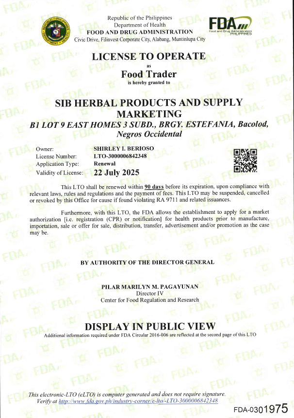 A license to operate food trader is displayed in public view.