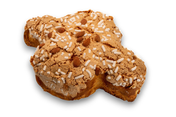 Colomba di Pasqua, una torta pasquale italiana a forma di colomba, ricoperta di glassa croccante alle mandorle e zucchero in granella.