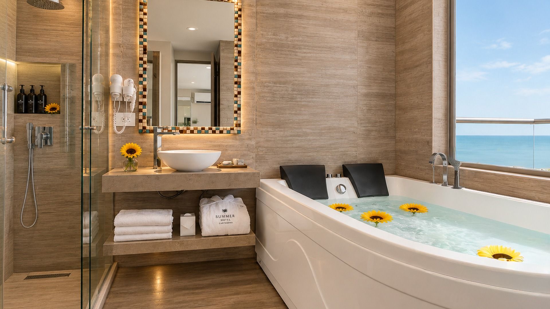 Un baño con jacuzzi y lavabo.