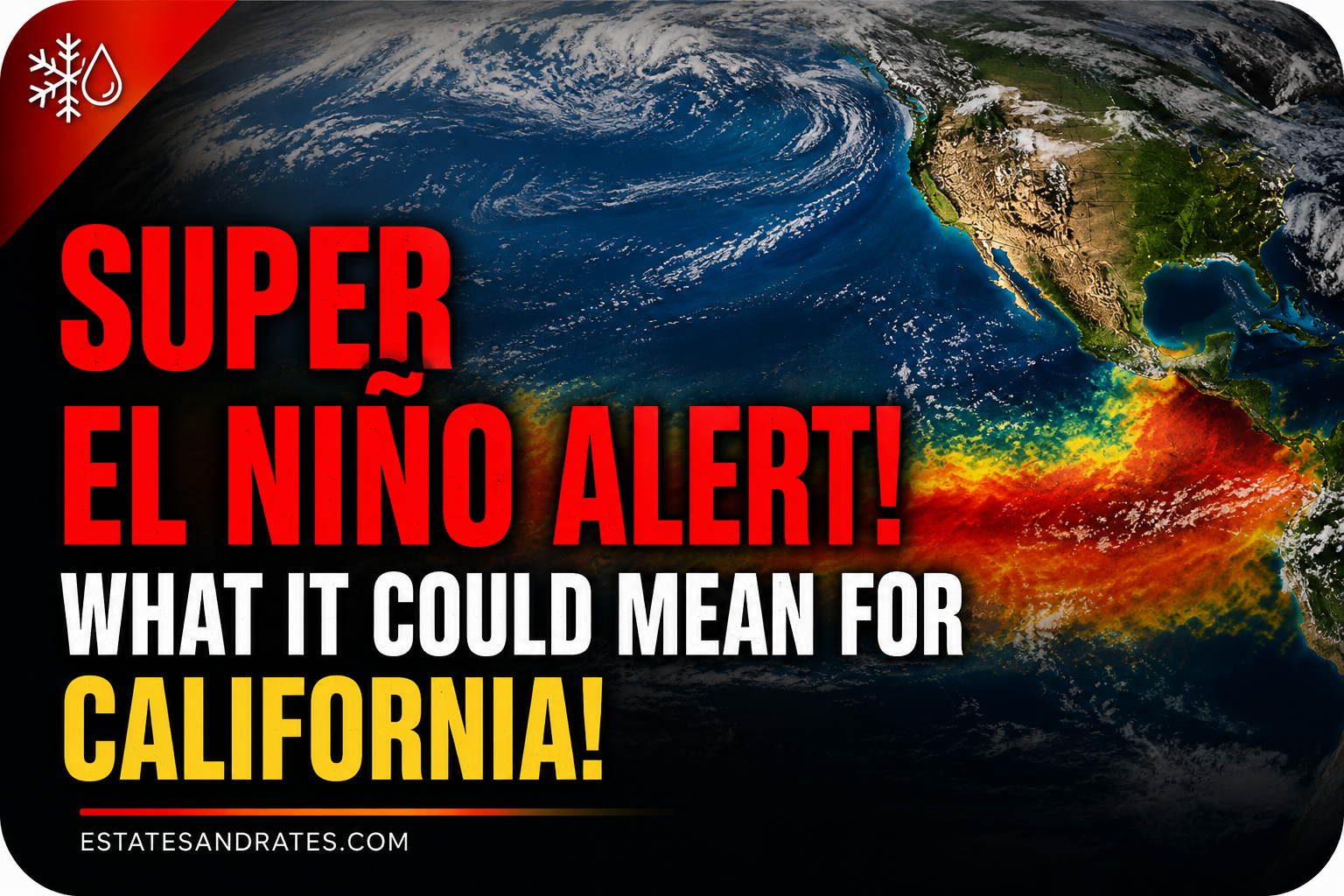 El Niño weather pattern over the Pacific Ocean near California, illustrating possible winter storm c