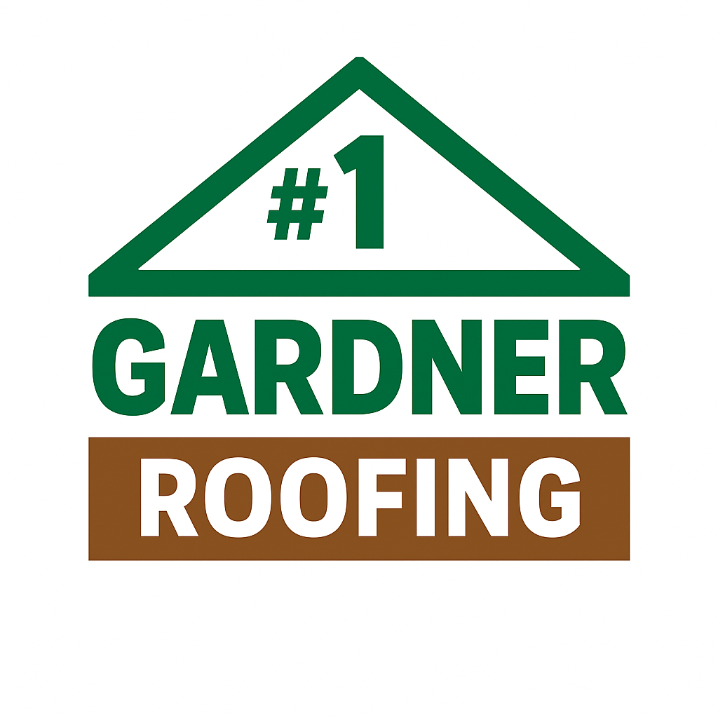 Logo for Gardner Roofing. Green house shape with 