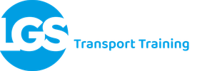 A blue and white logo for lgs transport training