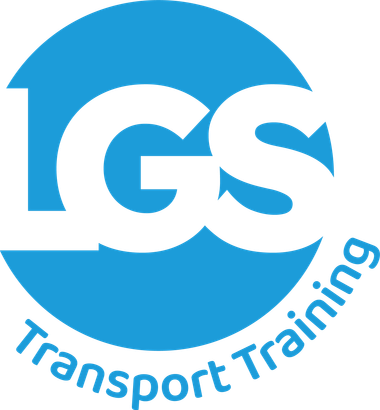A blue and white logo for lgs transport training