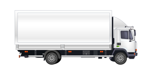 A white truck with a black trailer on a white background.