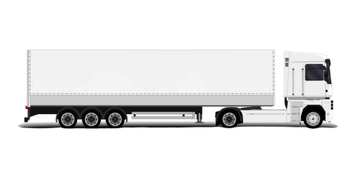 A white semi truck with a trailer attached to it on a white background.
