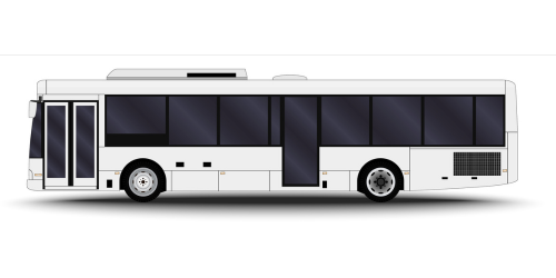 A white bus with black windows on a white background