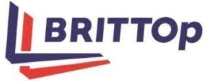 A blue and red logo for brittop on a white background