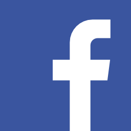 The facebook logo is white on a blue background.