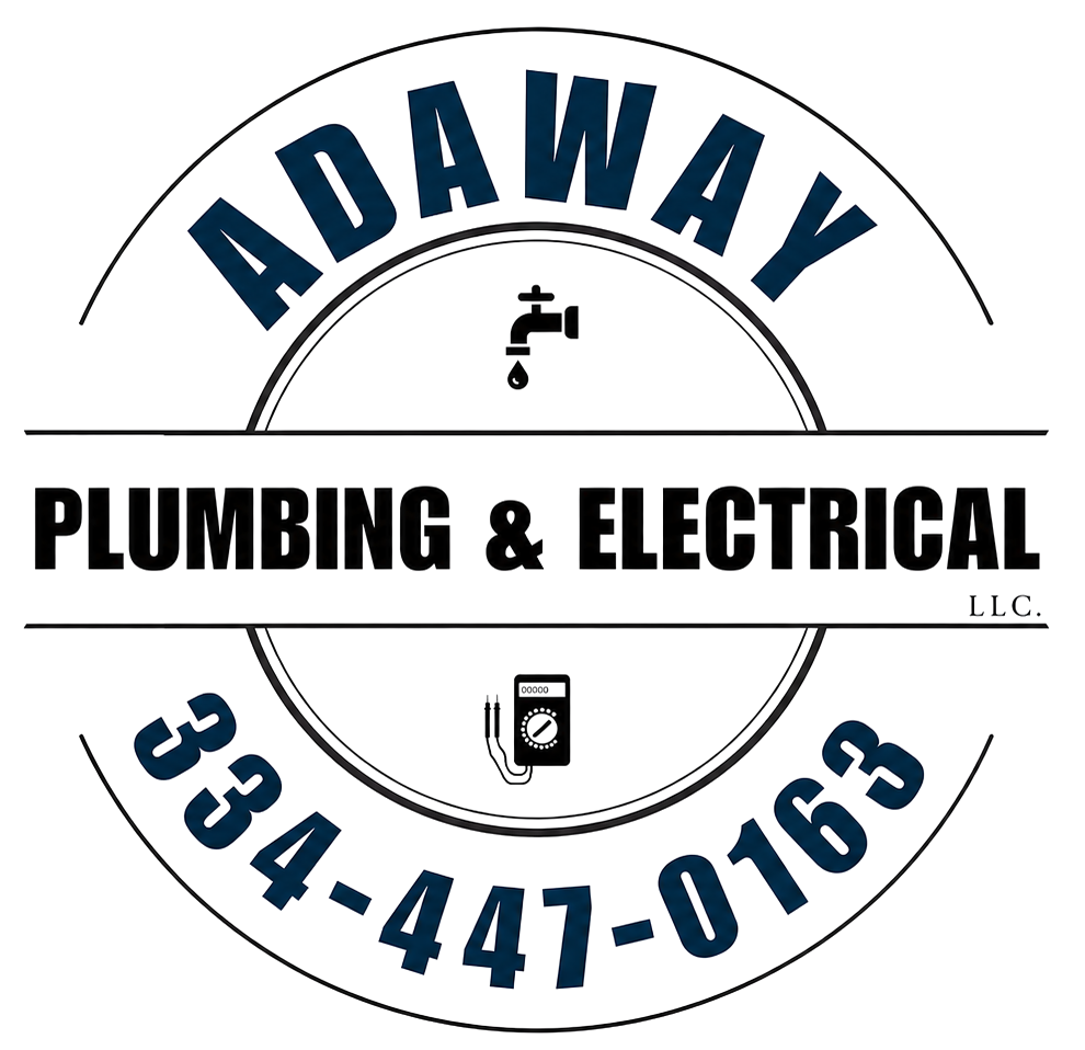 ADAWAY Plumbing & Electrical logo with phone number 334-447-0163 on a white background