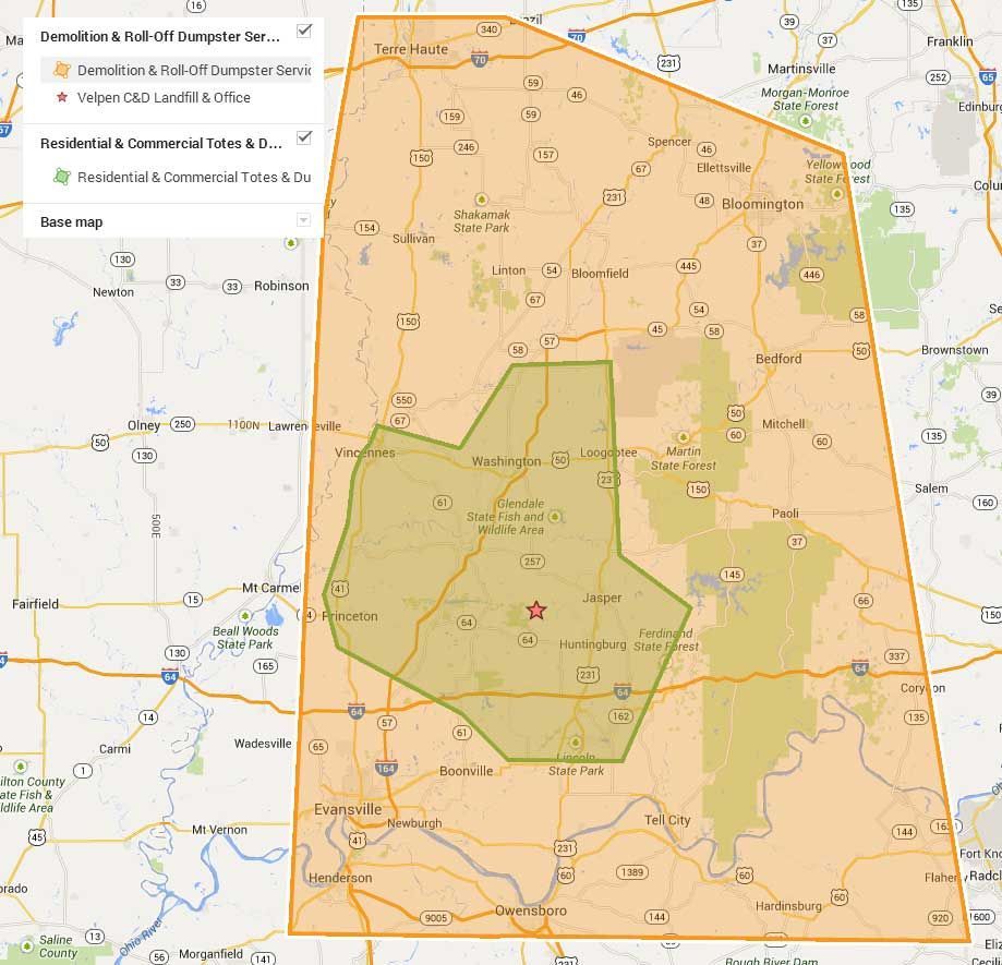 A map showing a large area with a star in the middle