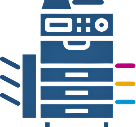 Blue server rack icon with indicator lights and colored status bars on the right