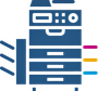 Blue server rack icon with indicator lights and colored status bars on the right