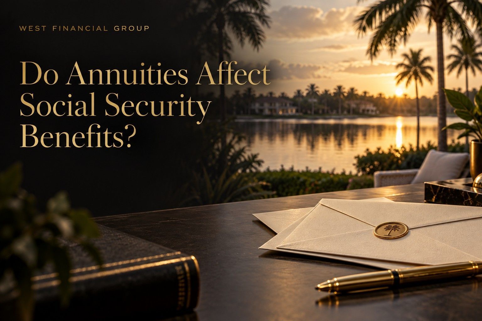 West Financial Group cover about annuities and Social Security with an envelope and Florida lake view.
