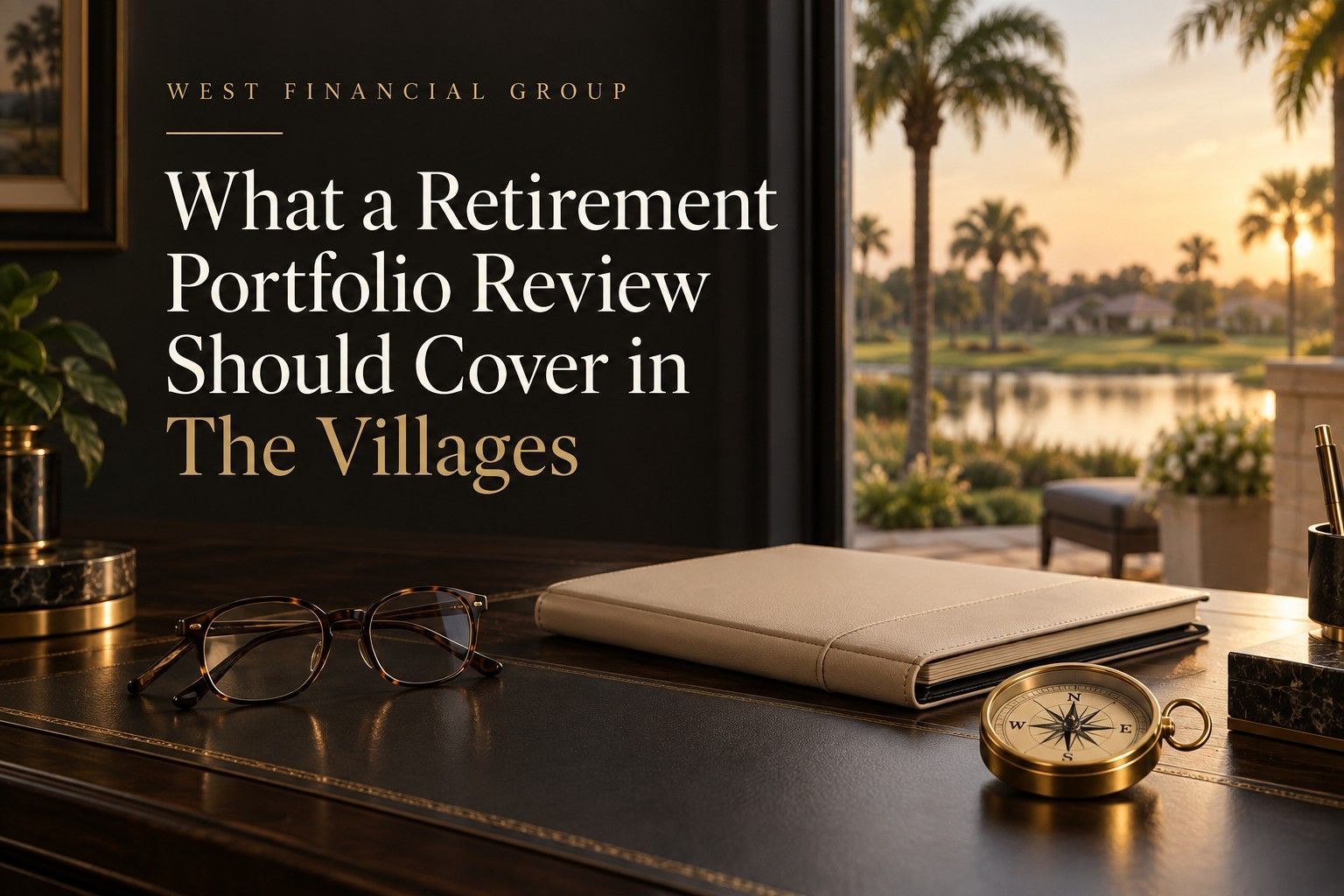 West Financial Group retirement portfolio review cover with a compass and planning folder.