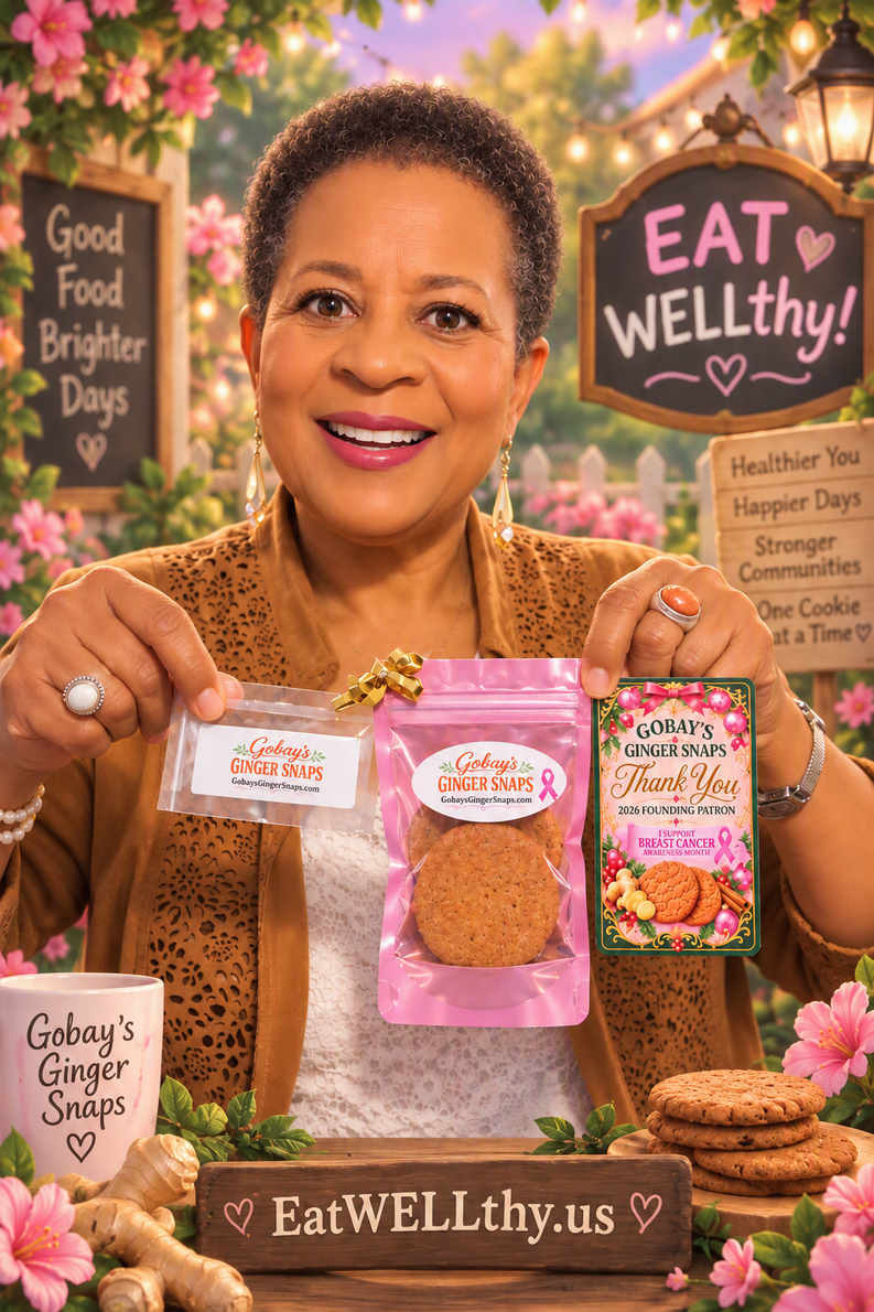 Gobay’s Ginger Snaps ad with a woman beside the text “COMING SOON!” and a cookie on the floor