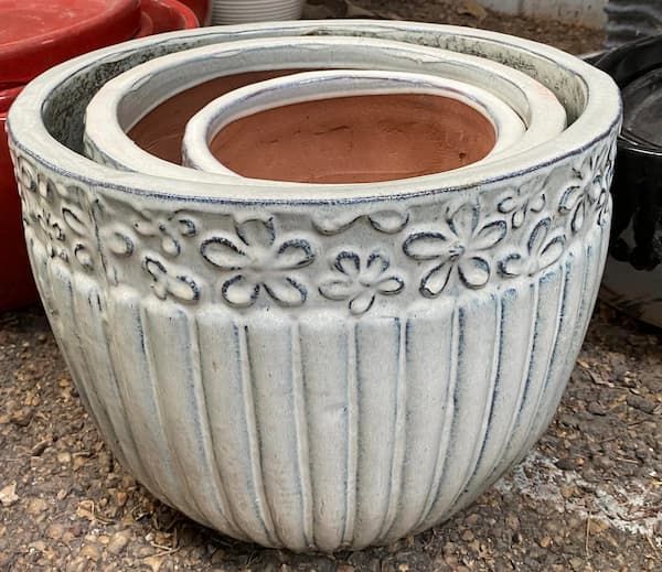 White Pots of Different Sizes — Junction Hill Nursery in Junction Hill, NSW