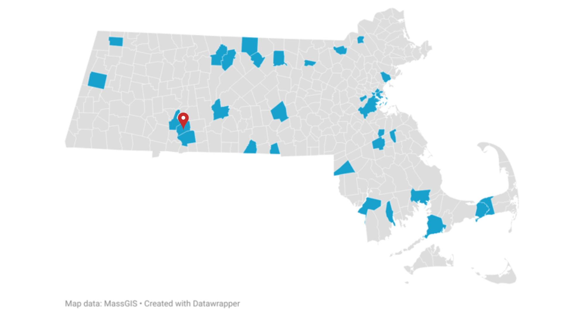 Map of AHEM sites across the state of MA, icon on Chicopee