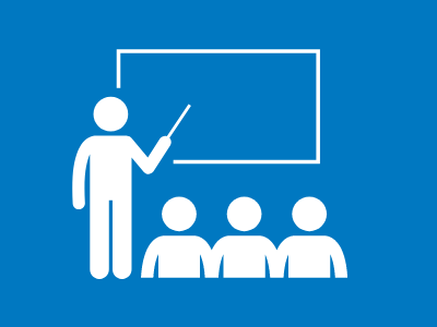 Graphic person presenting to group