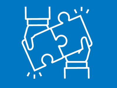 Graphic two hands putting together two puzzle pieces