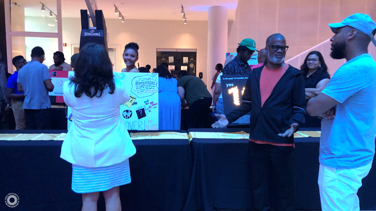 Youth show off their data visualizations to attendees