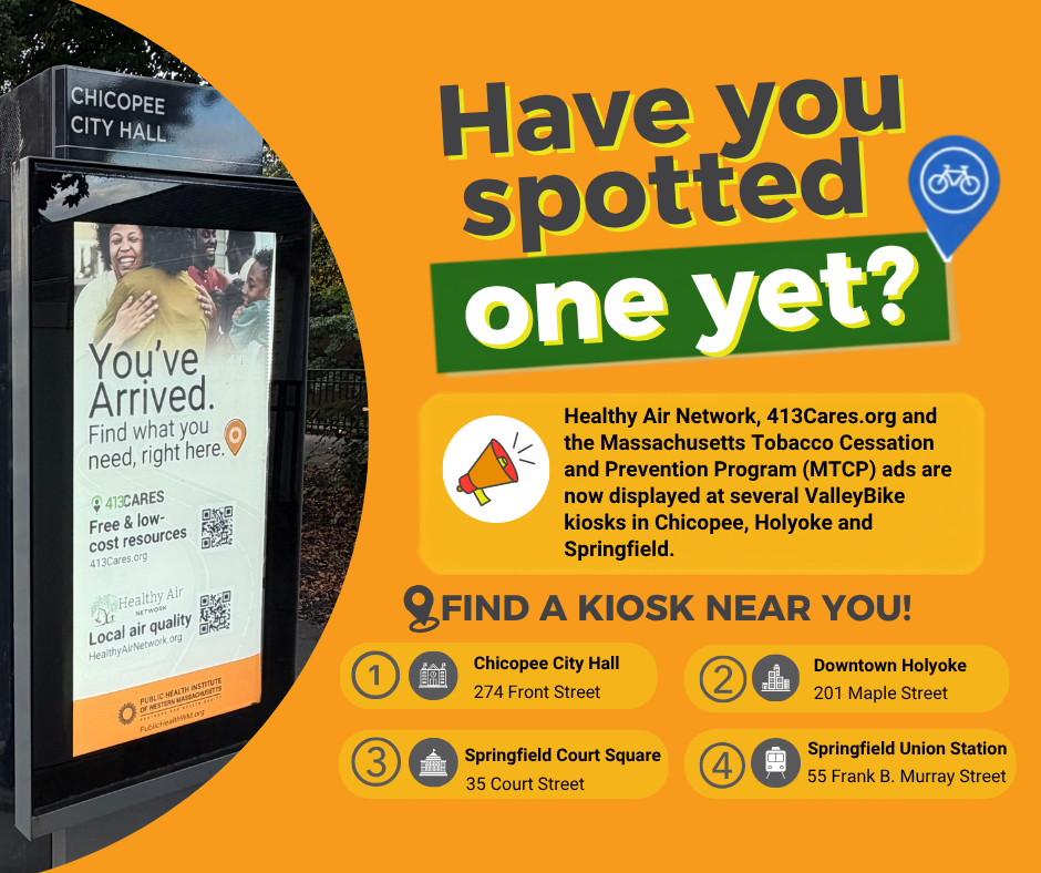 Poster promoting public health information kiosks and kiosk locations.