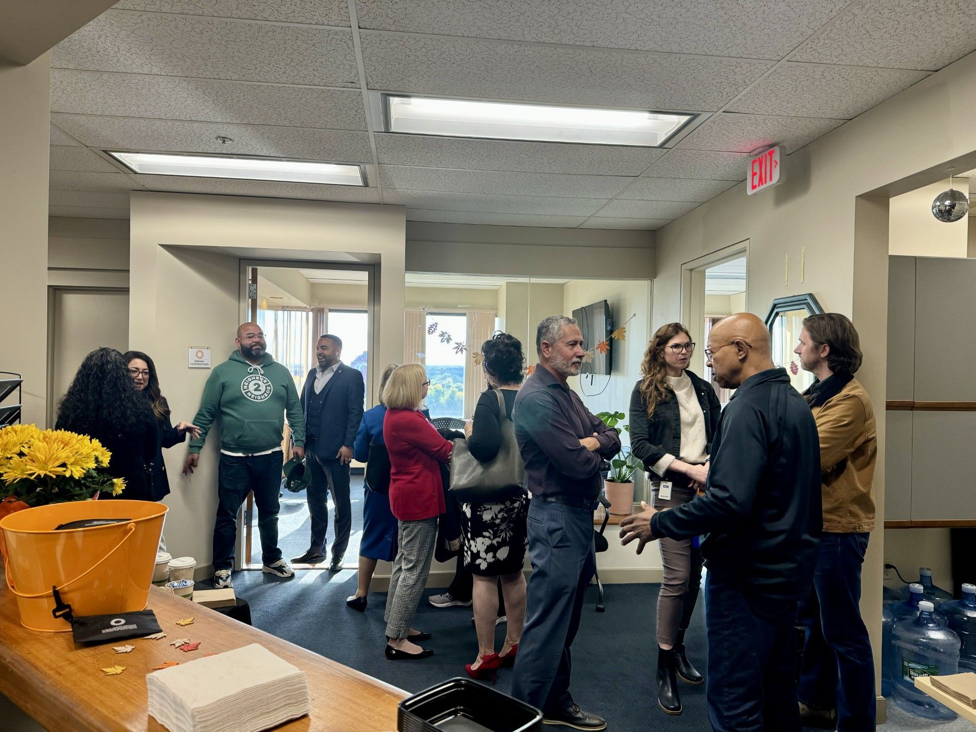 crowd mingling at open house