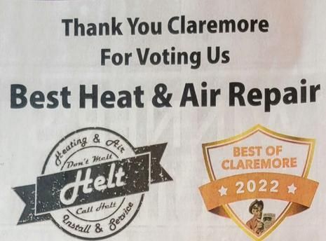 Thank You Claremore for voting Best Heat & Air Repair, with 2022 Best of Claremore badges