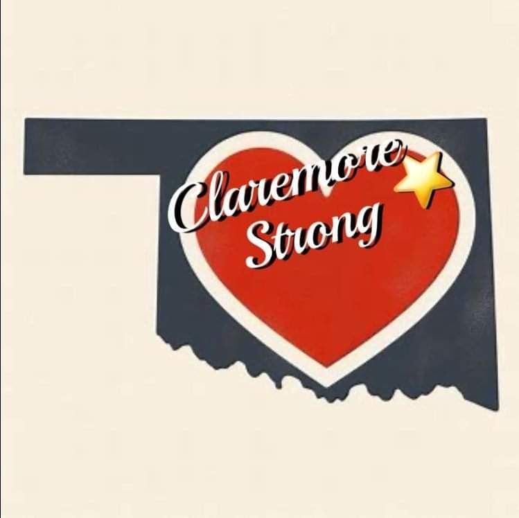 Dark blue Oklahoma-shaped sign with a red heart reading “Cameron Strong” and a yellow star.