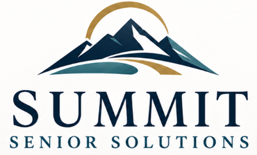 Summit Senior Solutions logo with mountain peaks and gold arc above navy text