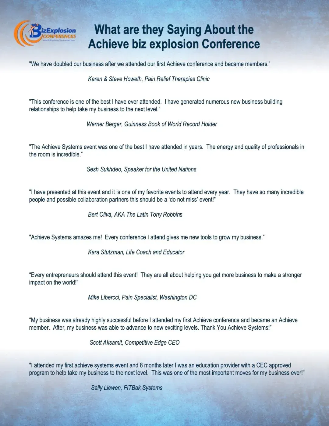 An image of many Achieve testimonials